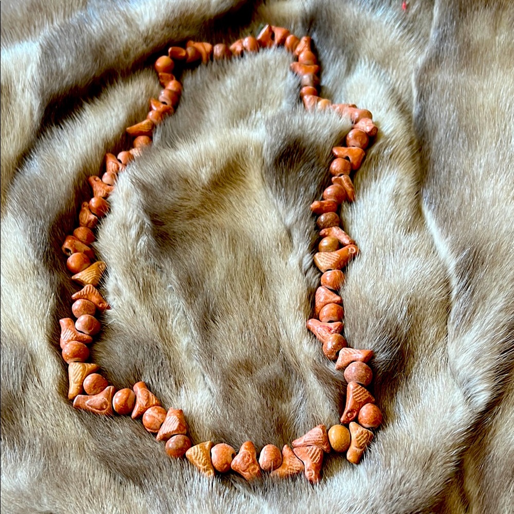Vintage Brown Clay Bird Fetish Necklace Handmade Folk Art